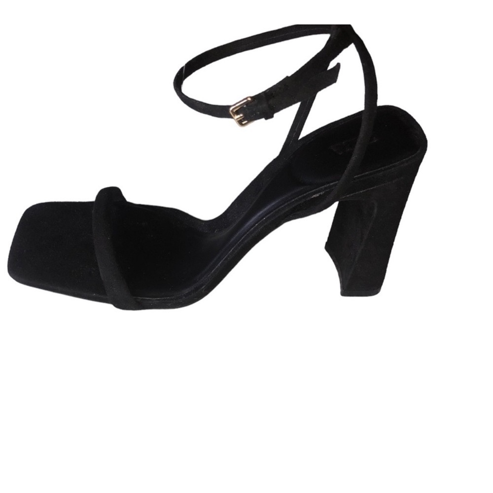 Zara Womens Open Toe Jersey Block Heels Ankle Strap Sandals Black Size 7.5 Nwt